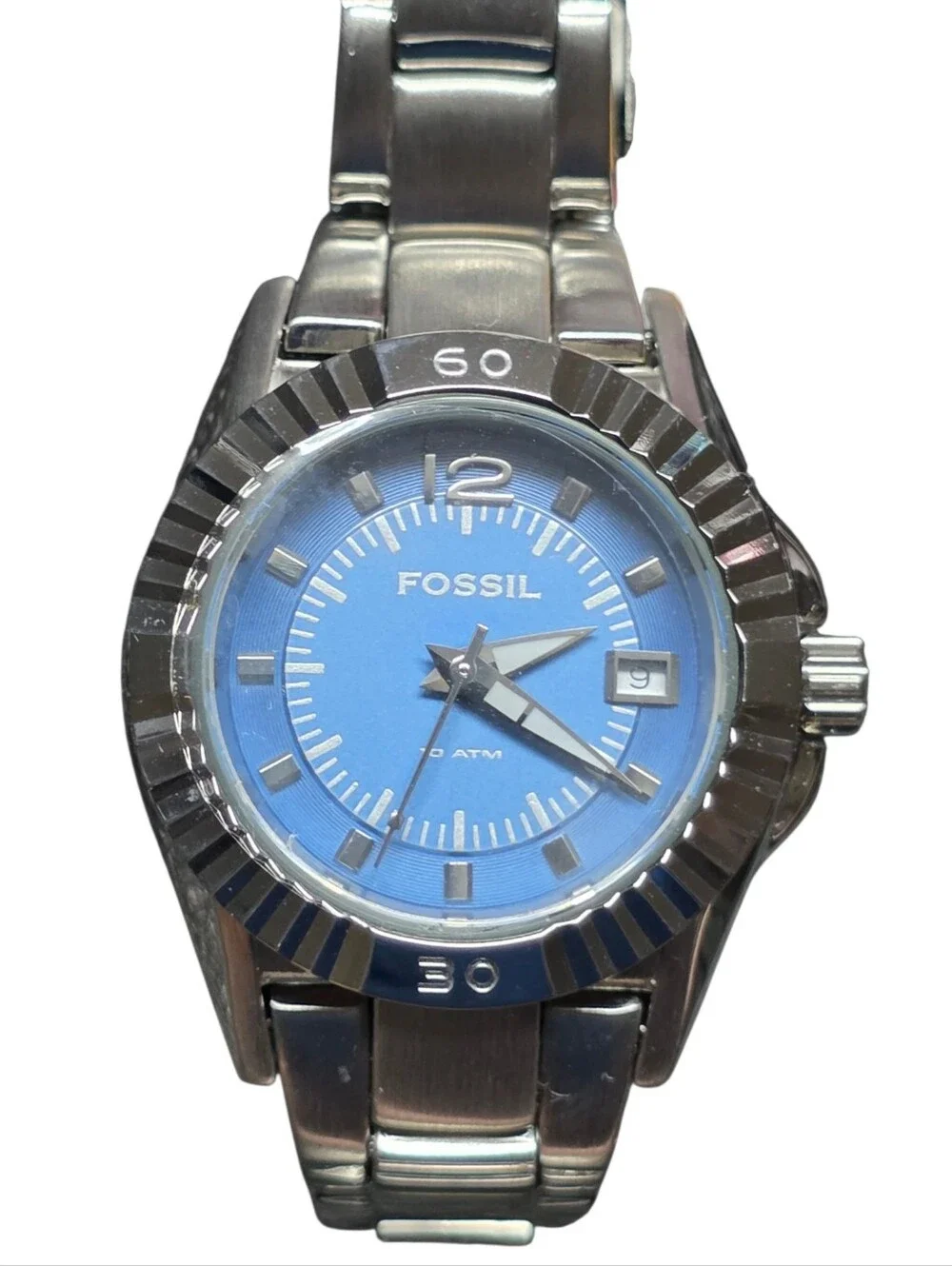 Dolan Geiman With FOSSIL 2010 Womens Watch Blue Face. BRAND NEW (DEAD BATTERY)